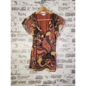 ALC‎  Silk Top Size 2 Colorful Floral Paisley Flutter Sleeve V Neck Flowy Boho